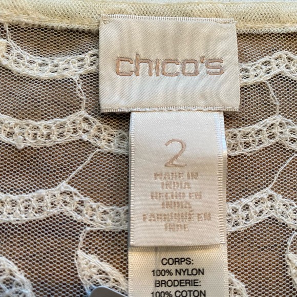 Chico’s NWT Sheer Embroidered Beaded Cream V-Neck Blouse Womens Large - Picture 3 of 11
